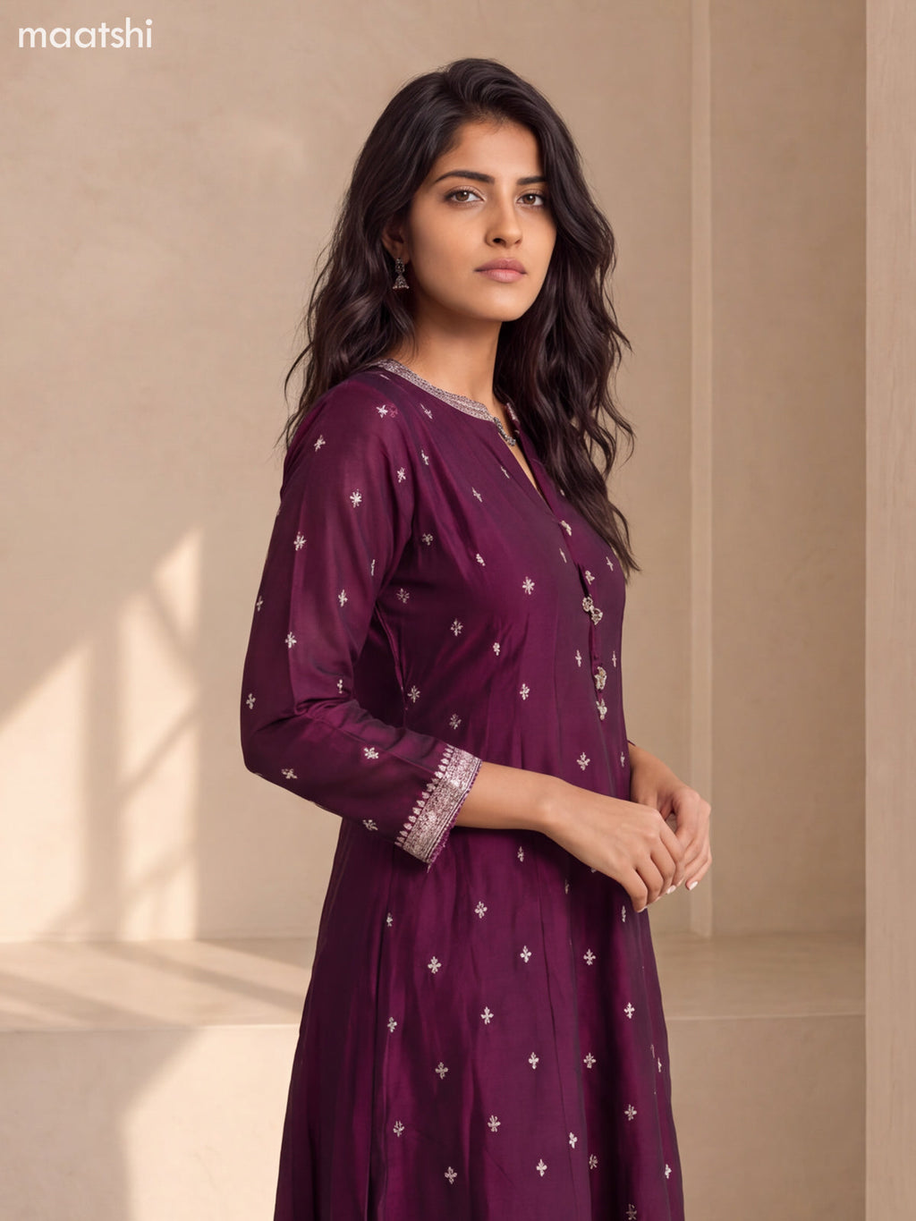 Dark Purple Art Silk Embroidery Work Anarkali Suit