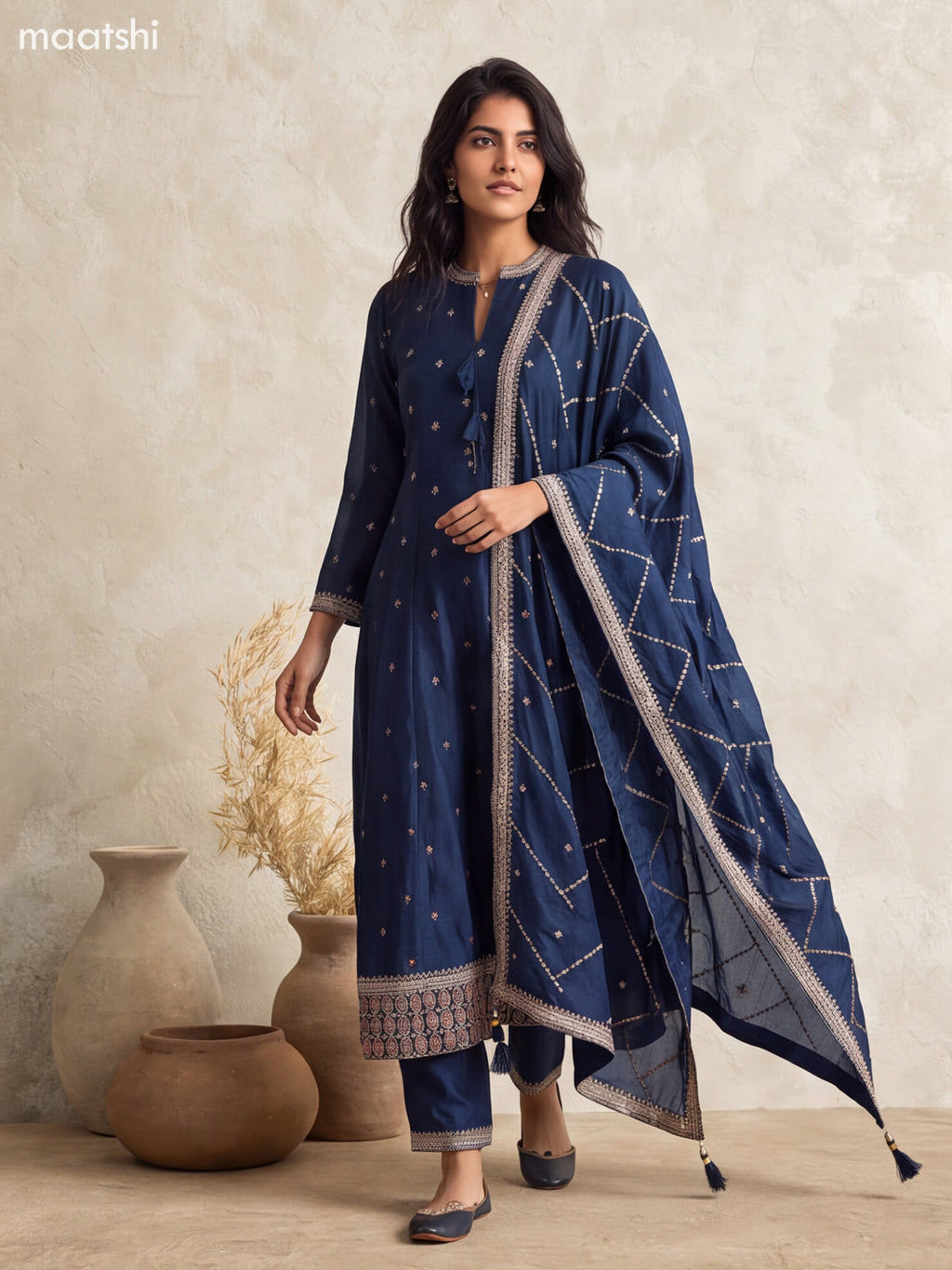 Peacock Blue Art Silk Embroidery Work Anarkali Suit