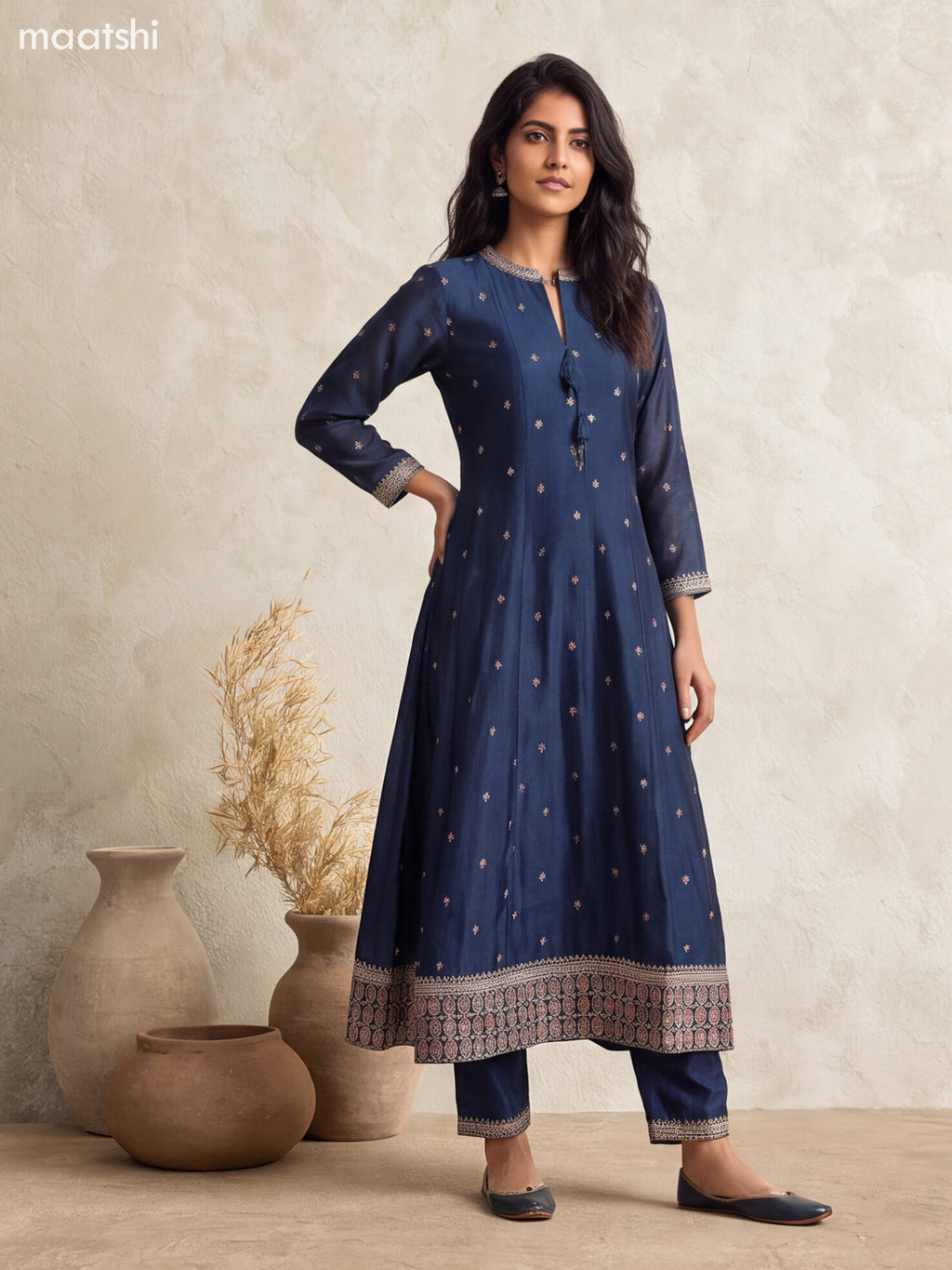 Peacock Blue Art Silk Embroidery Work Anarkali Suit