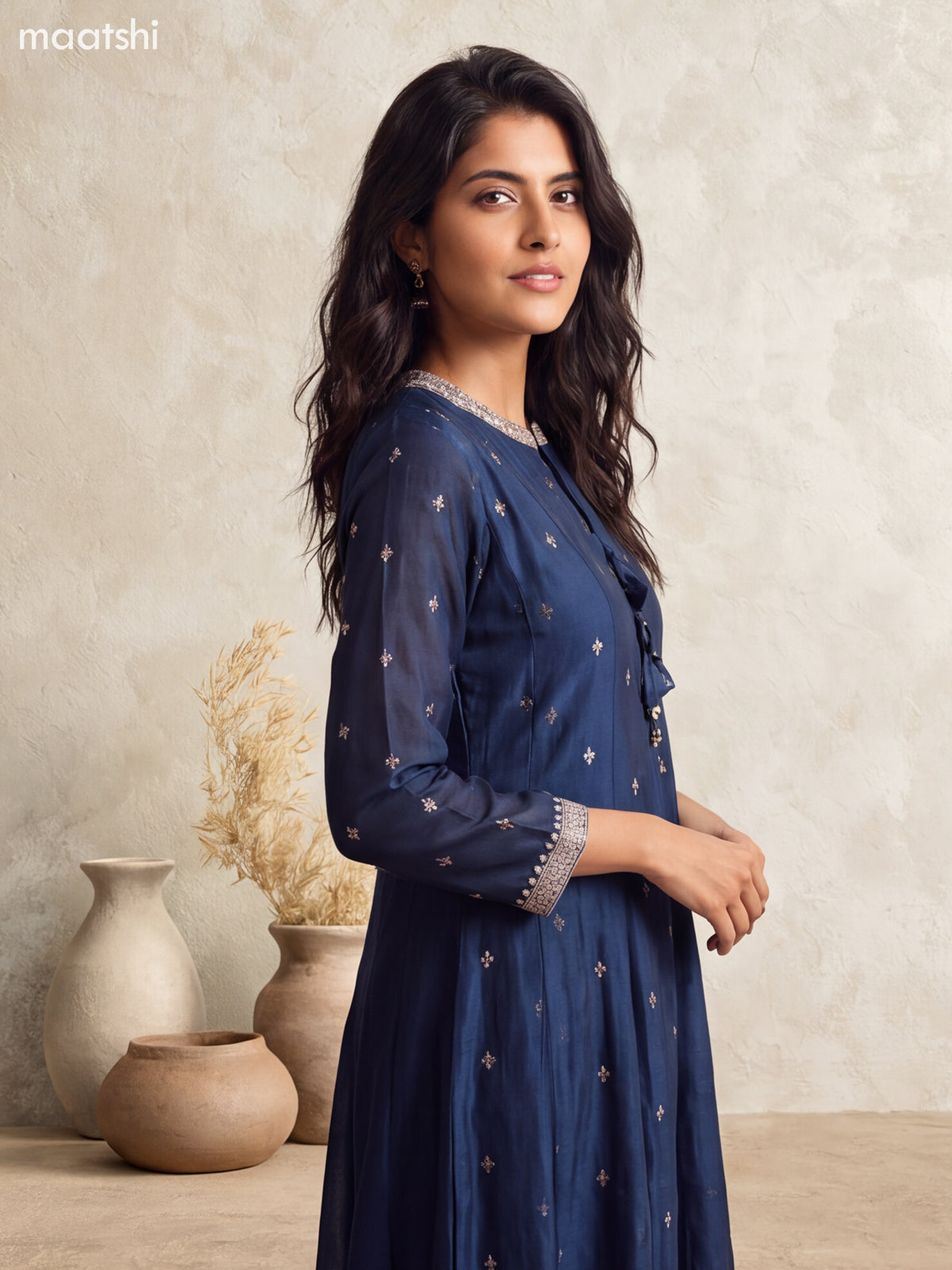 Peacock Blue Art Silk Embroidery Work Anarkali Suit