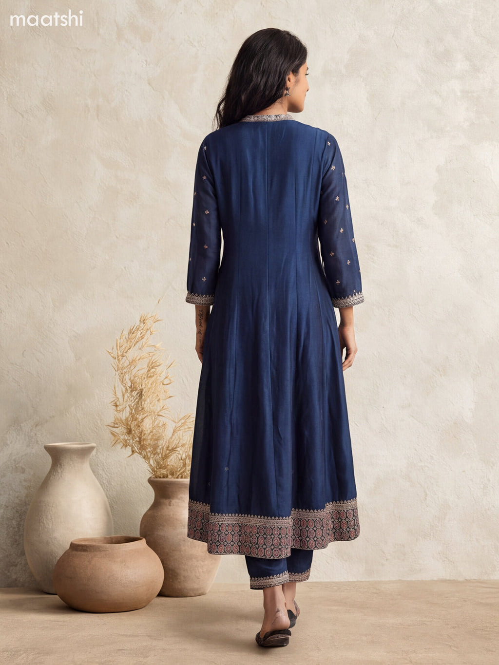 Peacock Blue Art Silk Embroidery Work Anarkali Suit