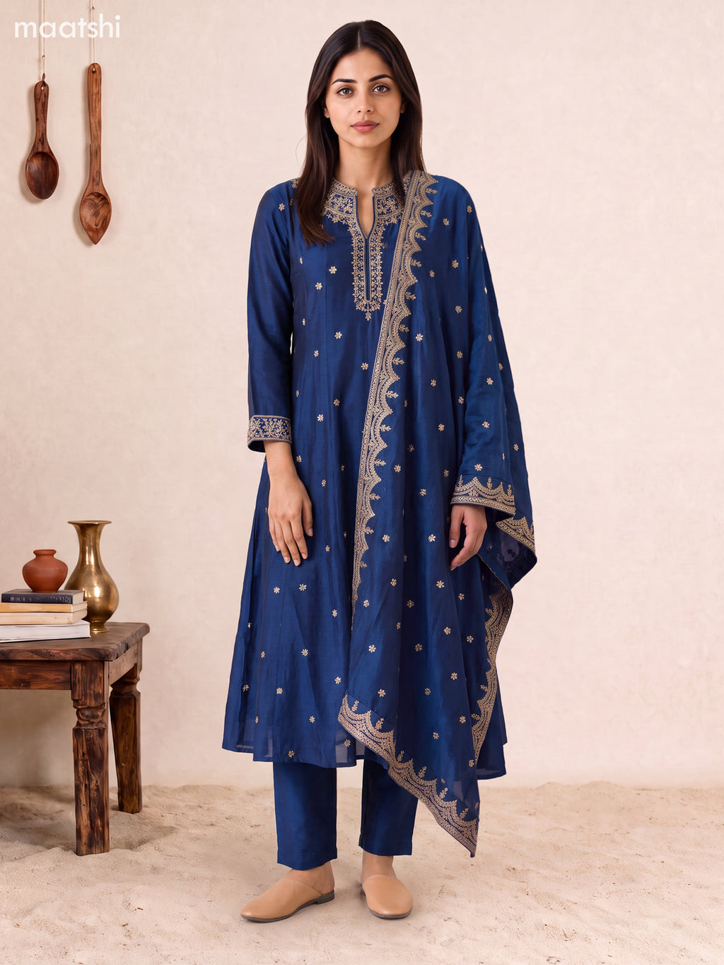 Peacock Blue Art Silk Embroidery Work Anarkali Suit