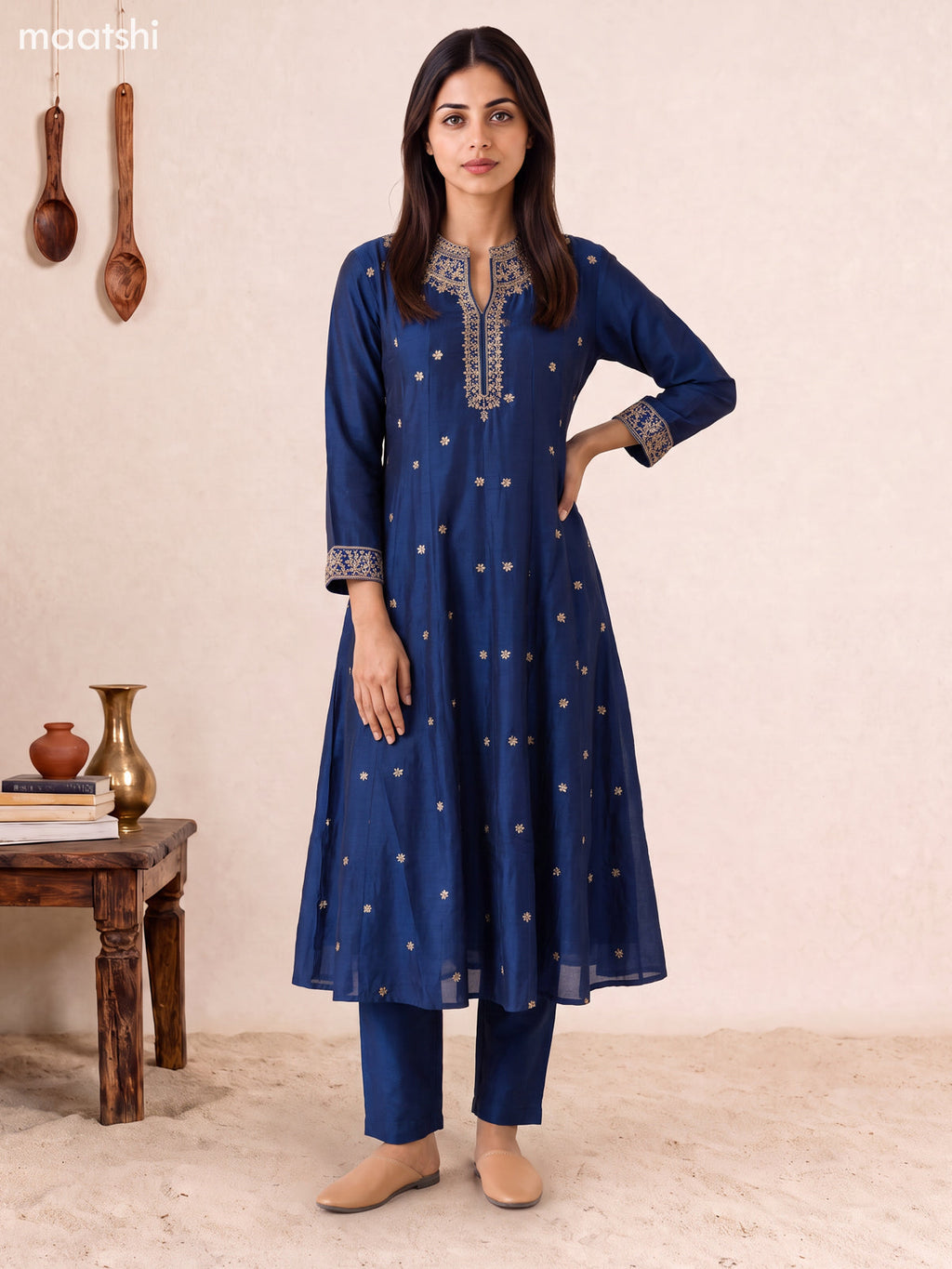 Peacock Blue Art Silk Embroidery Work Anarkali Suit
