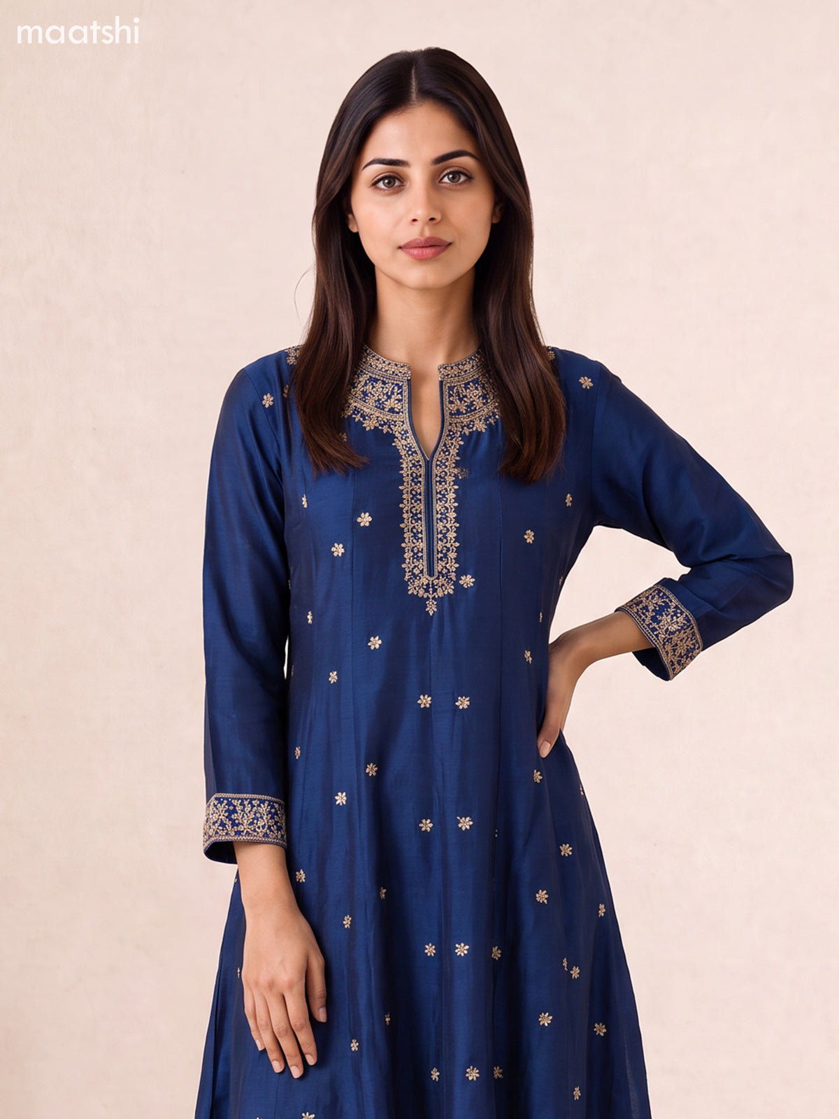 Peacock Blue Art Silk Embroidery Work Anarkali Suit