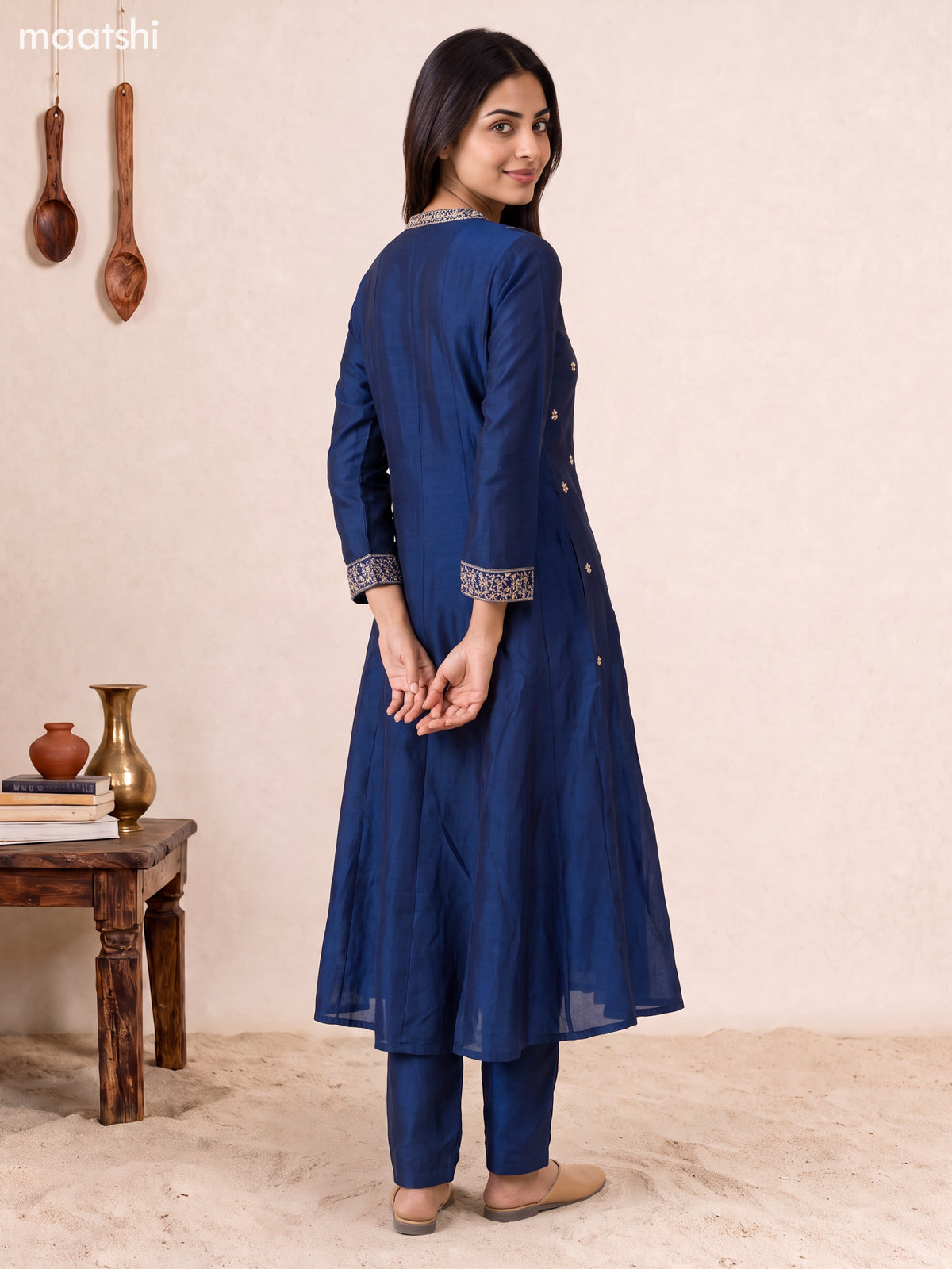 Peacock Blue Art Silk Embroidery Work Anarkali Suit