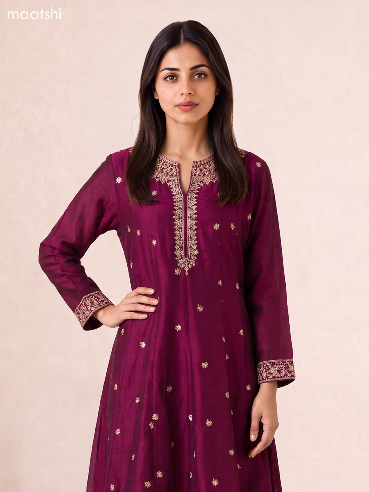Deep Wine Art Silk Embroidery Work Anarkali Suit