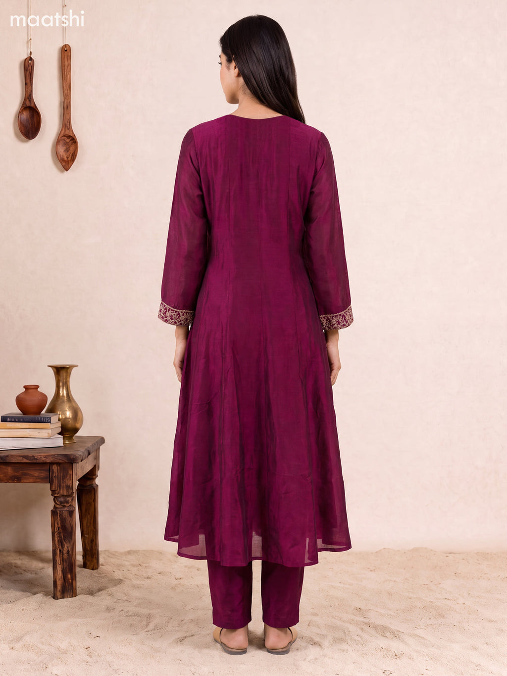 Deep Wine Art Silk Embroidery Work Anarkali Suit