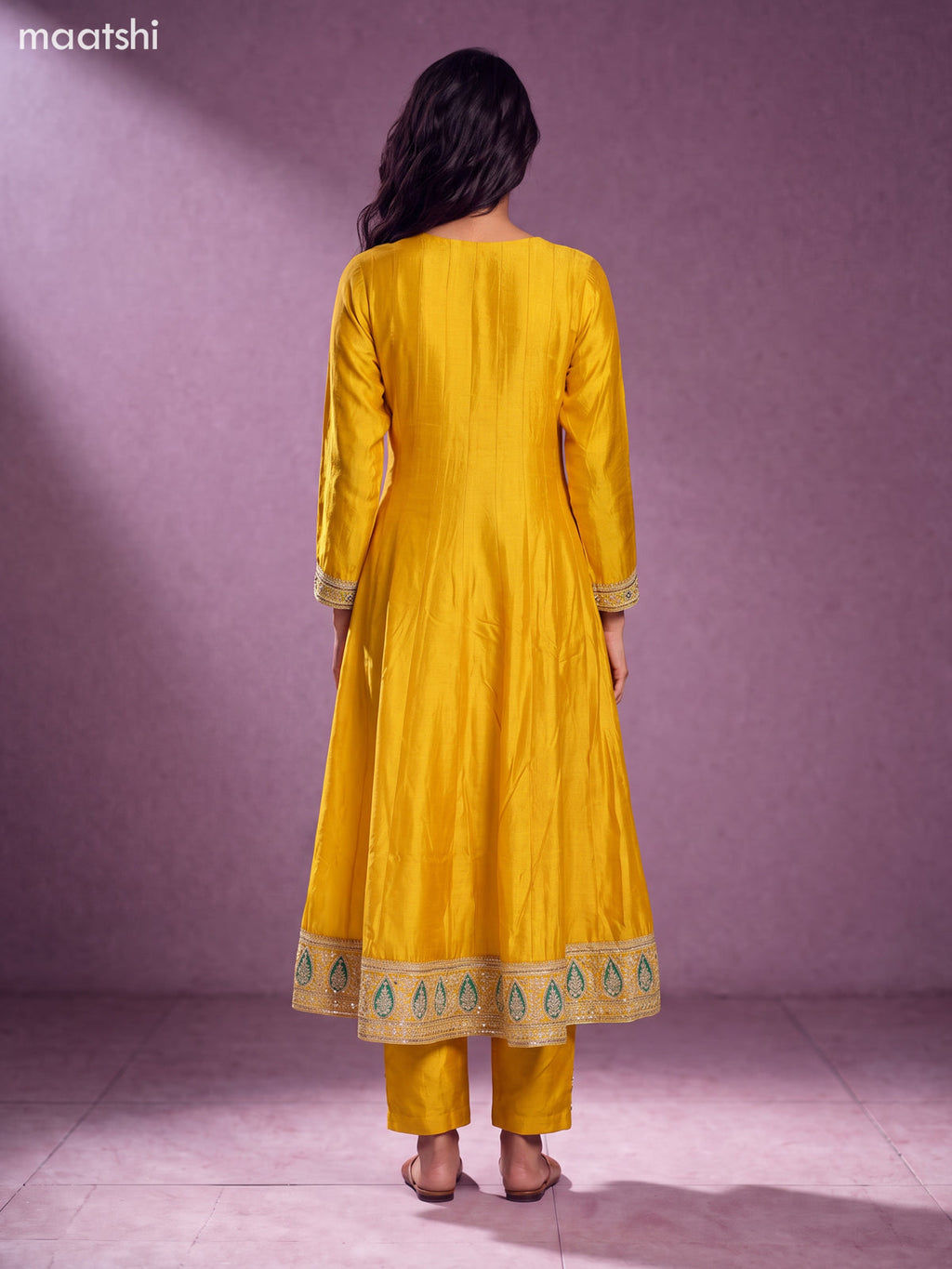 Yellow and Teal Green Art Silk Embroidery Work Anarkali Suit