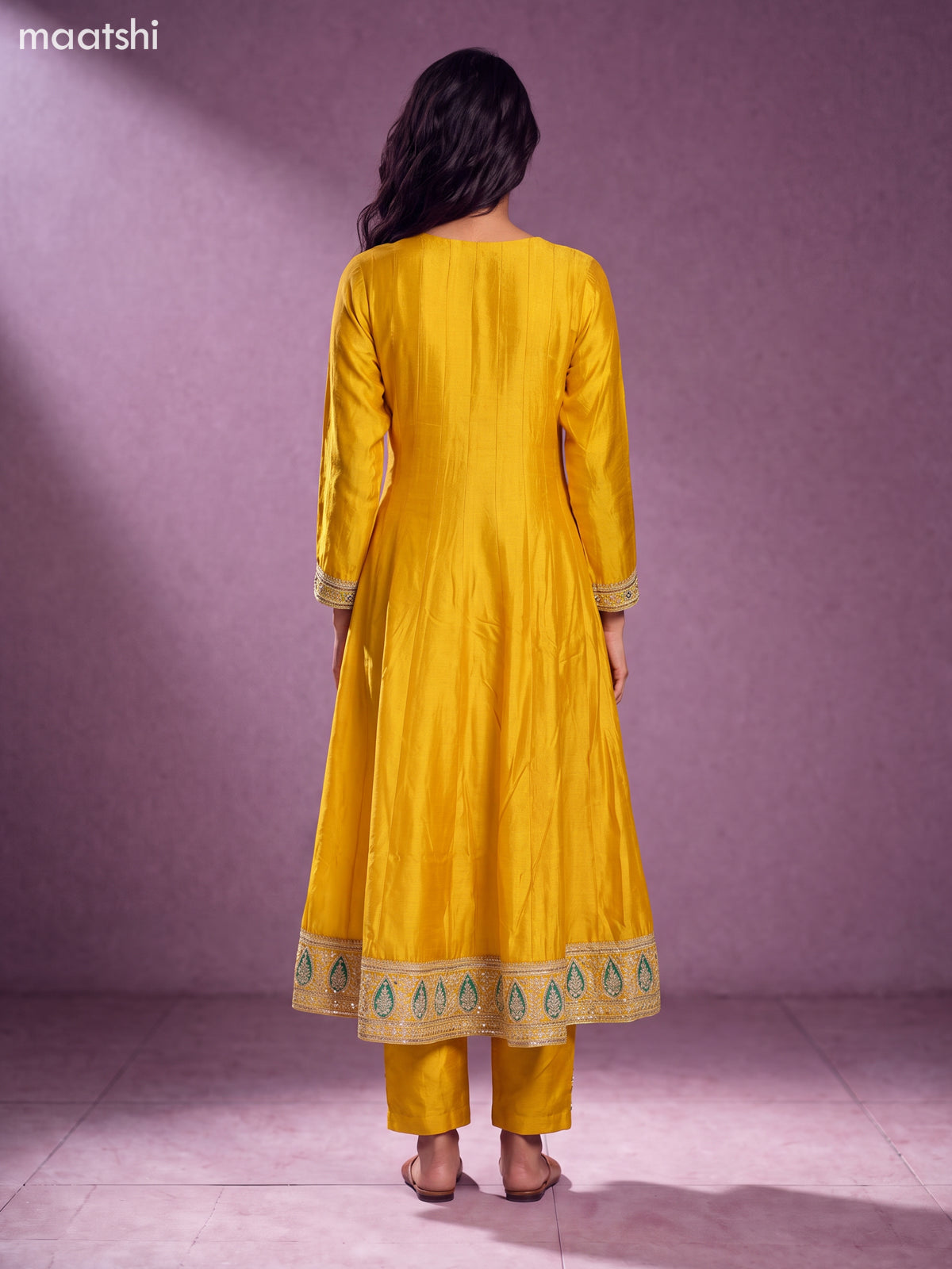 Yellow and Teal Green Art Silk Embroidery Work Anarkali Suit