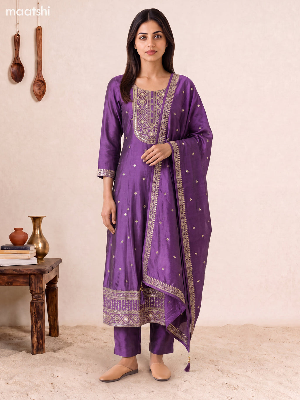 Purple Art Silk Embroidery Work Anarkali Suit