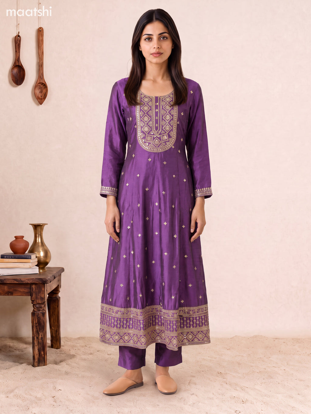 Purple Art Silk Embroidery Work Anarkali Suit