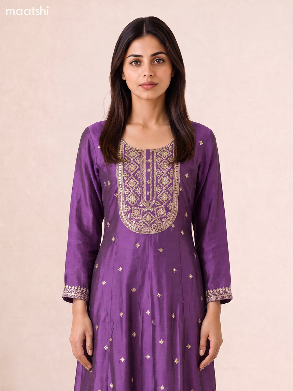 Purple Art Silk Embroidery Work Anarkali Suit