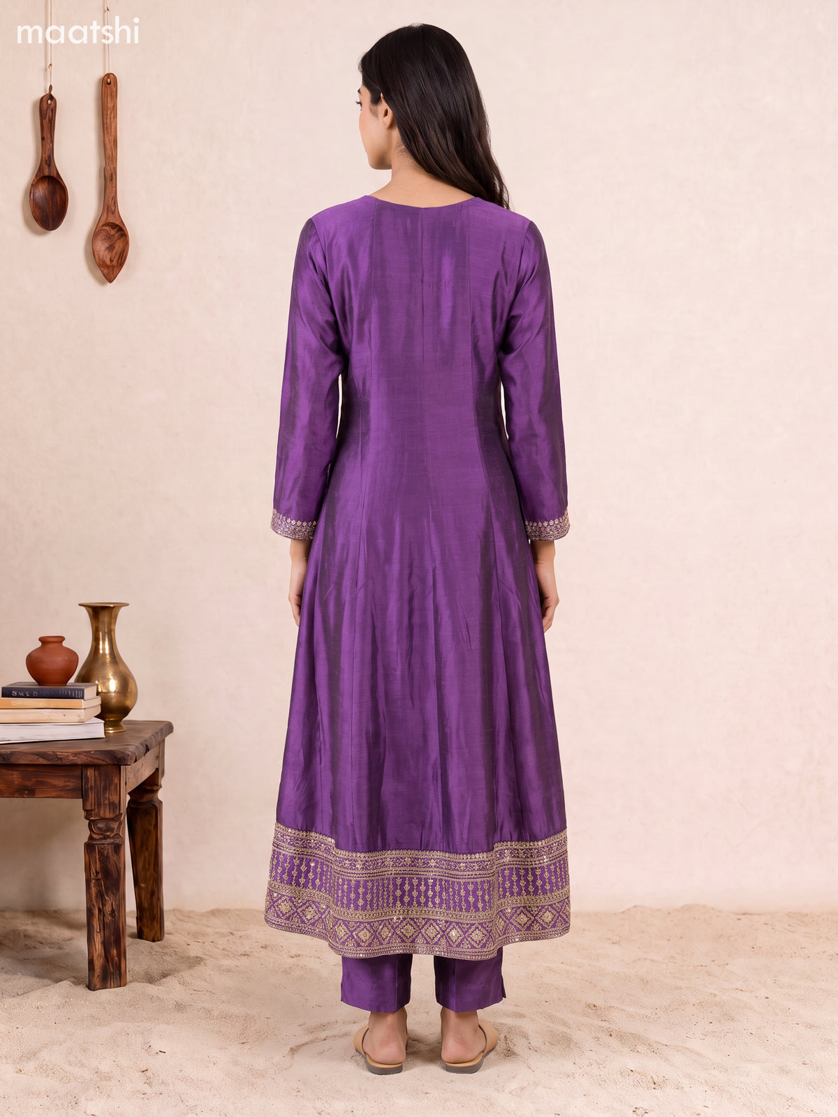 Purple Art Silk Embroidery Work Anarkali Suit