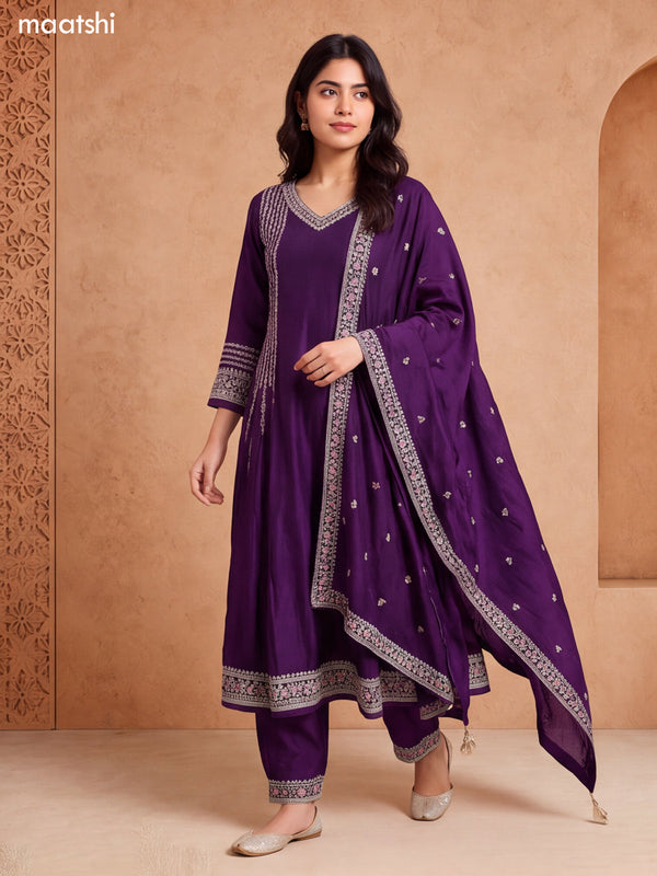 Deep Purple Art Silk Heavy Embroidery Work Anarkali Suit