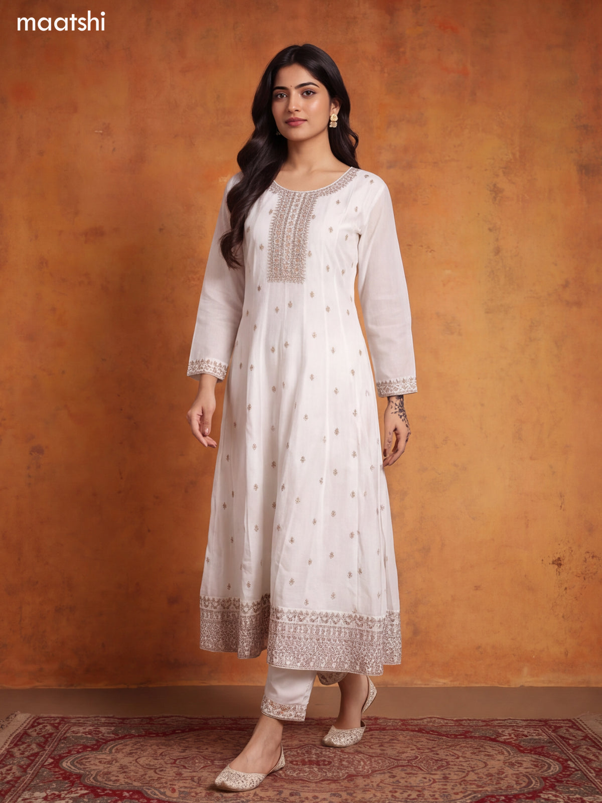 Off White Art Silk Heavy Embroidery Work Anarkali Suit