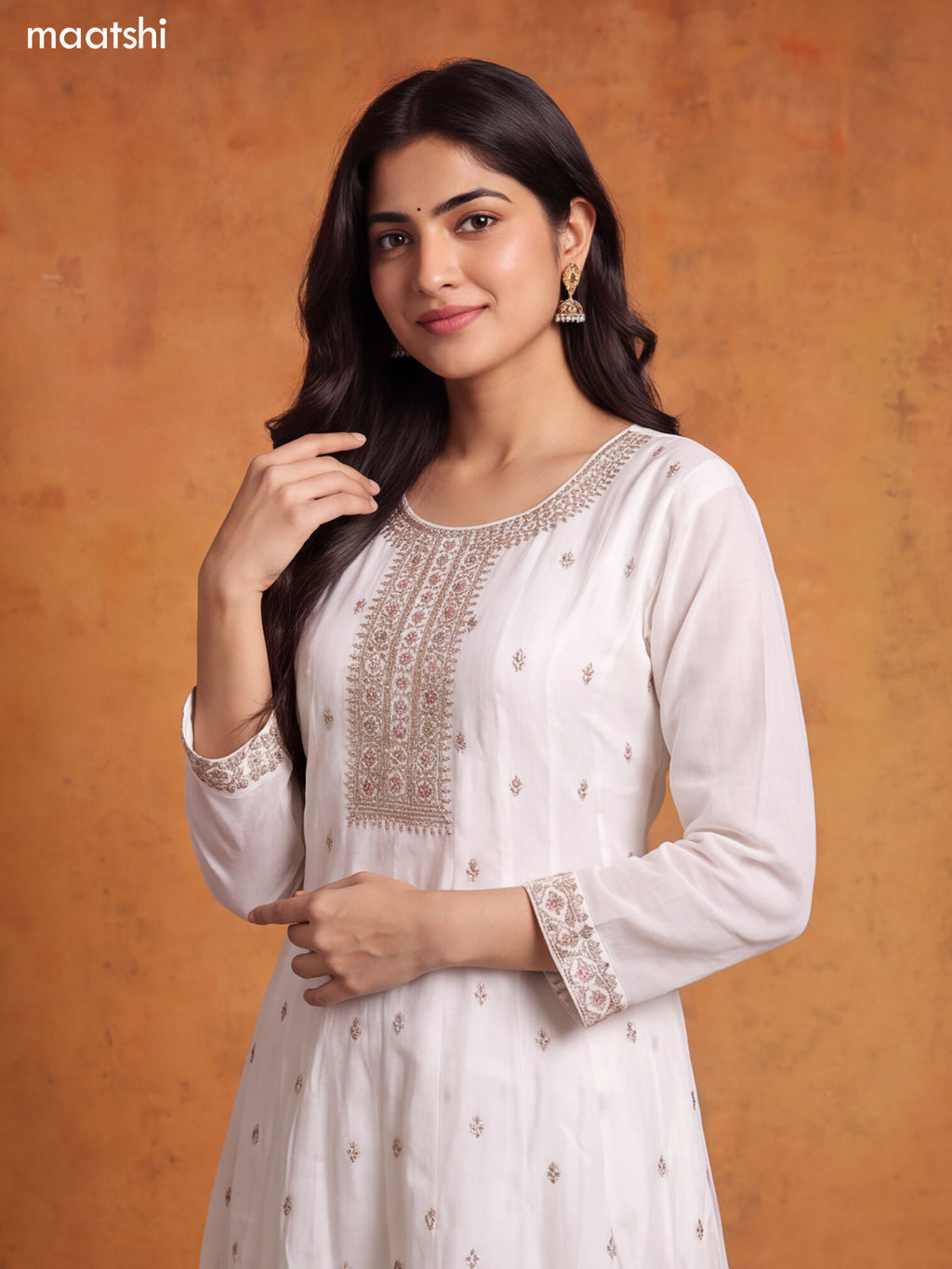 Off White Art Silk Heavy Embroidery Work Anarkali Suit