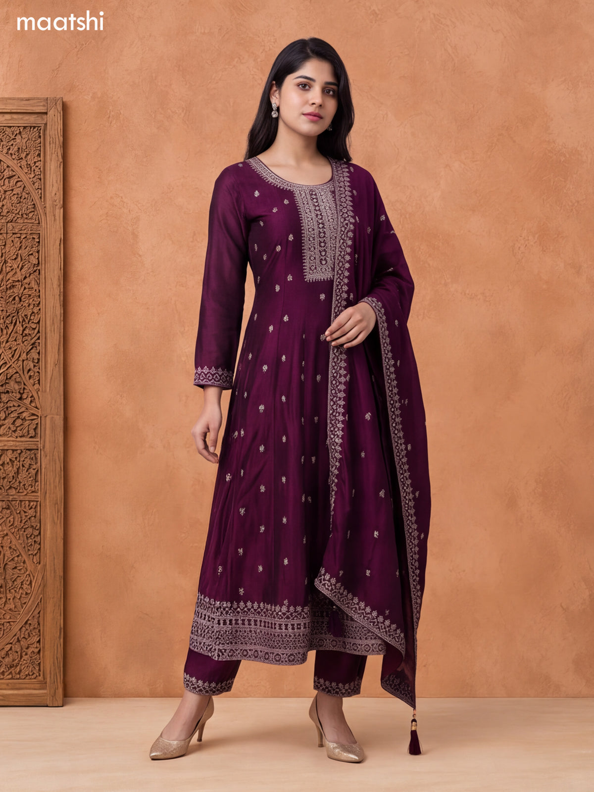 Deep Purple Art Silk Heavy Embroidery Work Anarkali Suit