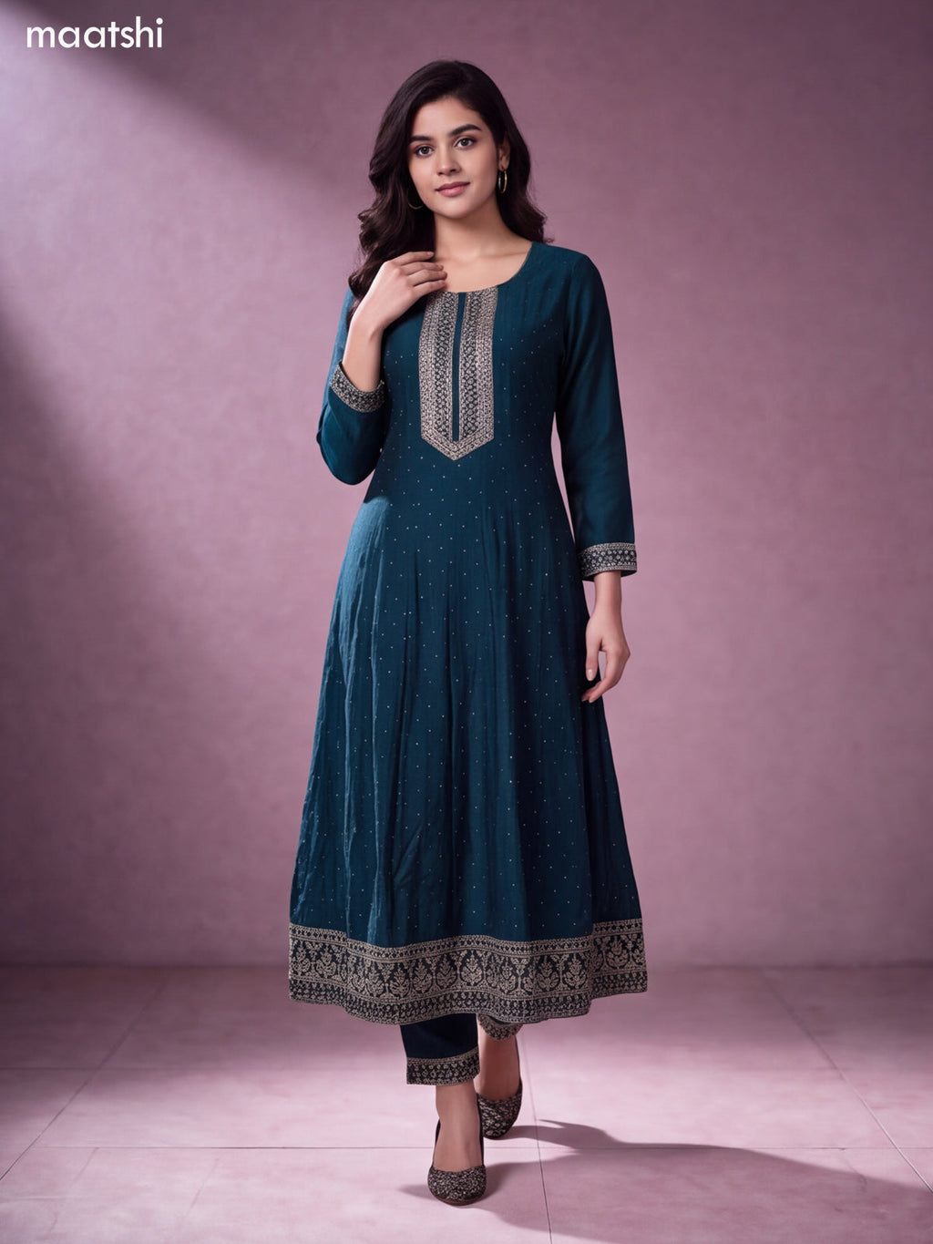 Green and Teal Green Art Silk Heavy Embroidery Work Anarkali Suit