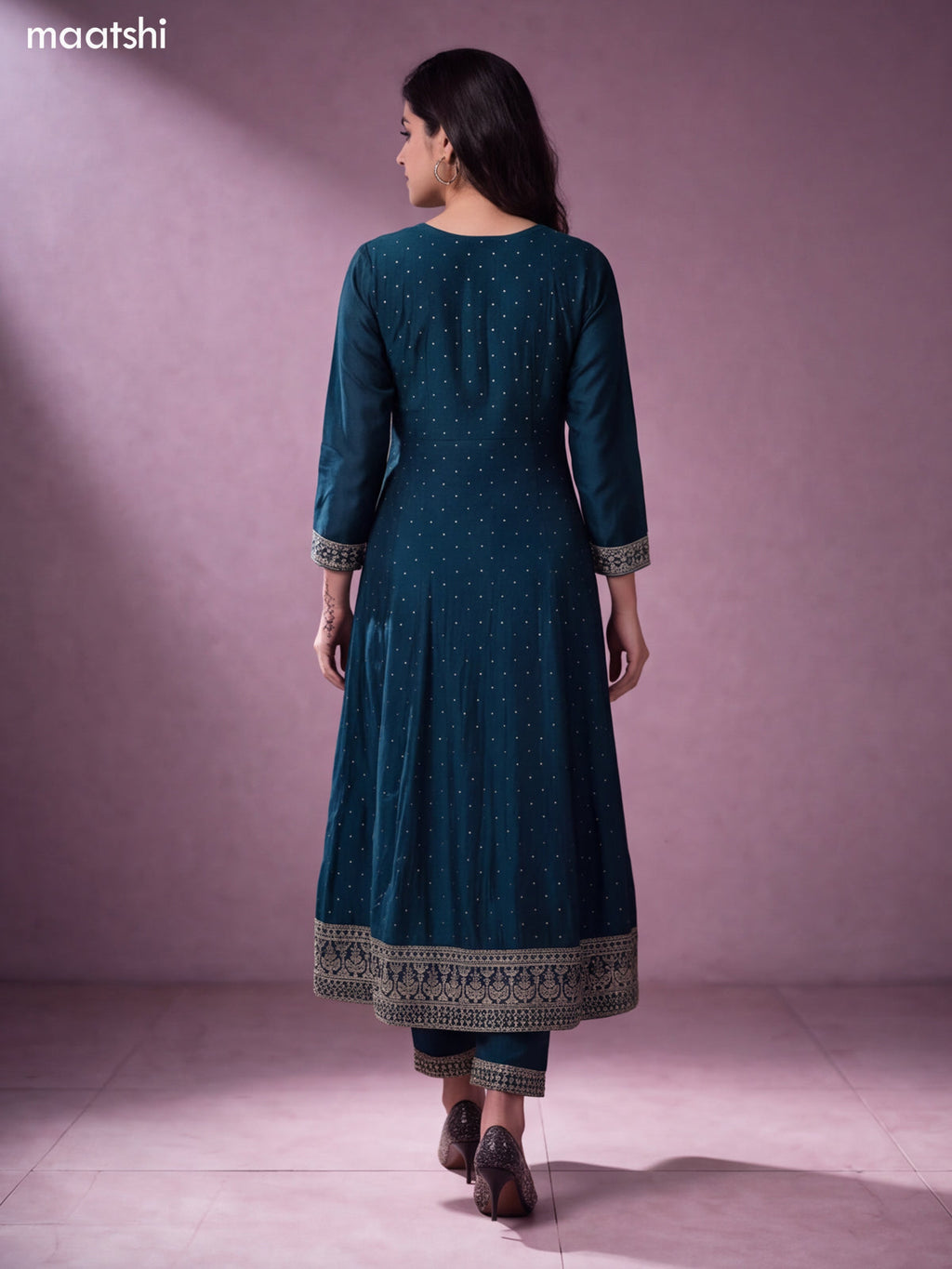 Green and Teal Green Art Silk Heavy Embroidery Work Anarkali Suit