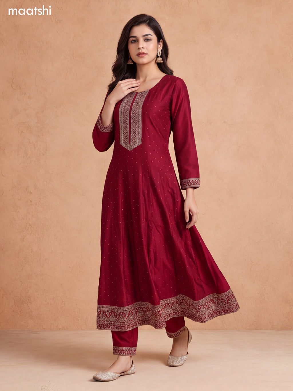 Wine Shade and Peach Shade Art Silk Heavy Embroidery Work Anarkali Suit