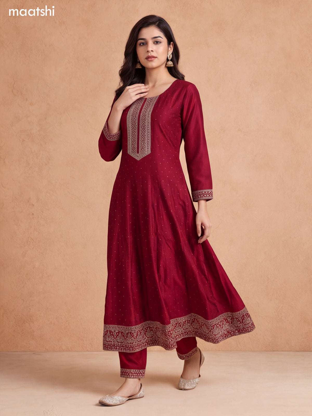 Wine Shade and Peach Shade Art Silk Heavy Embroidery Work Anarkali Suit