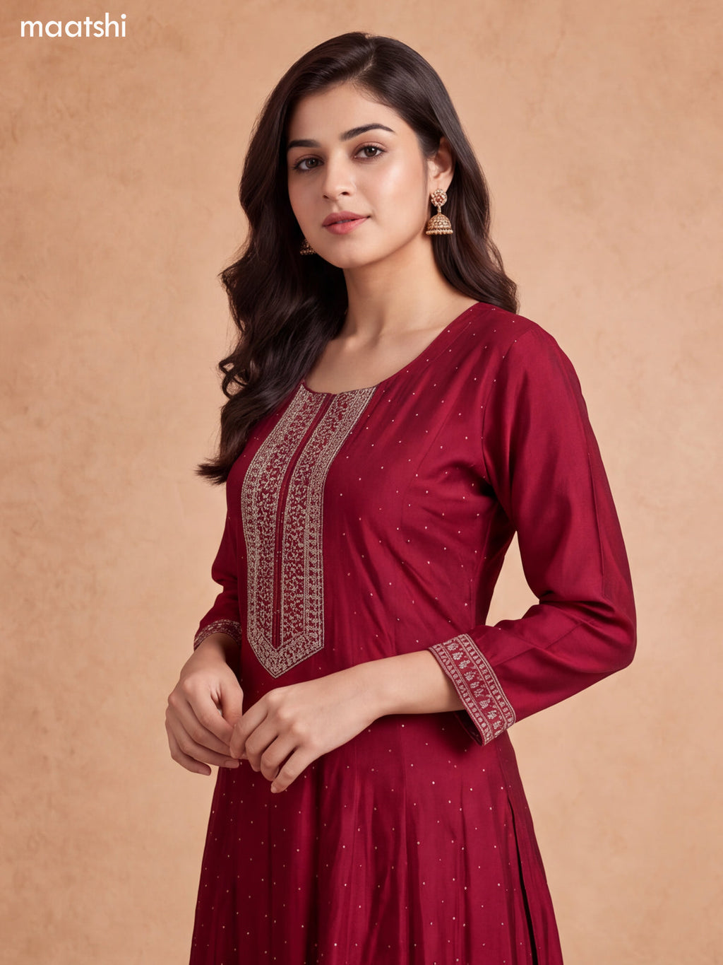 Wine Shade and Peach Shade Art Silk Heavy Embroidery Work Anarkali Suit