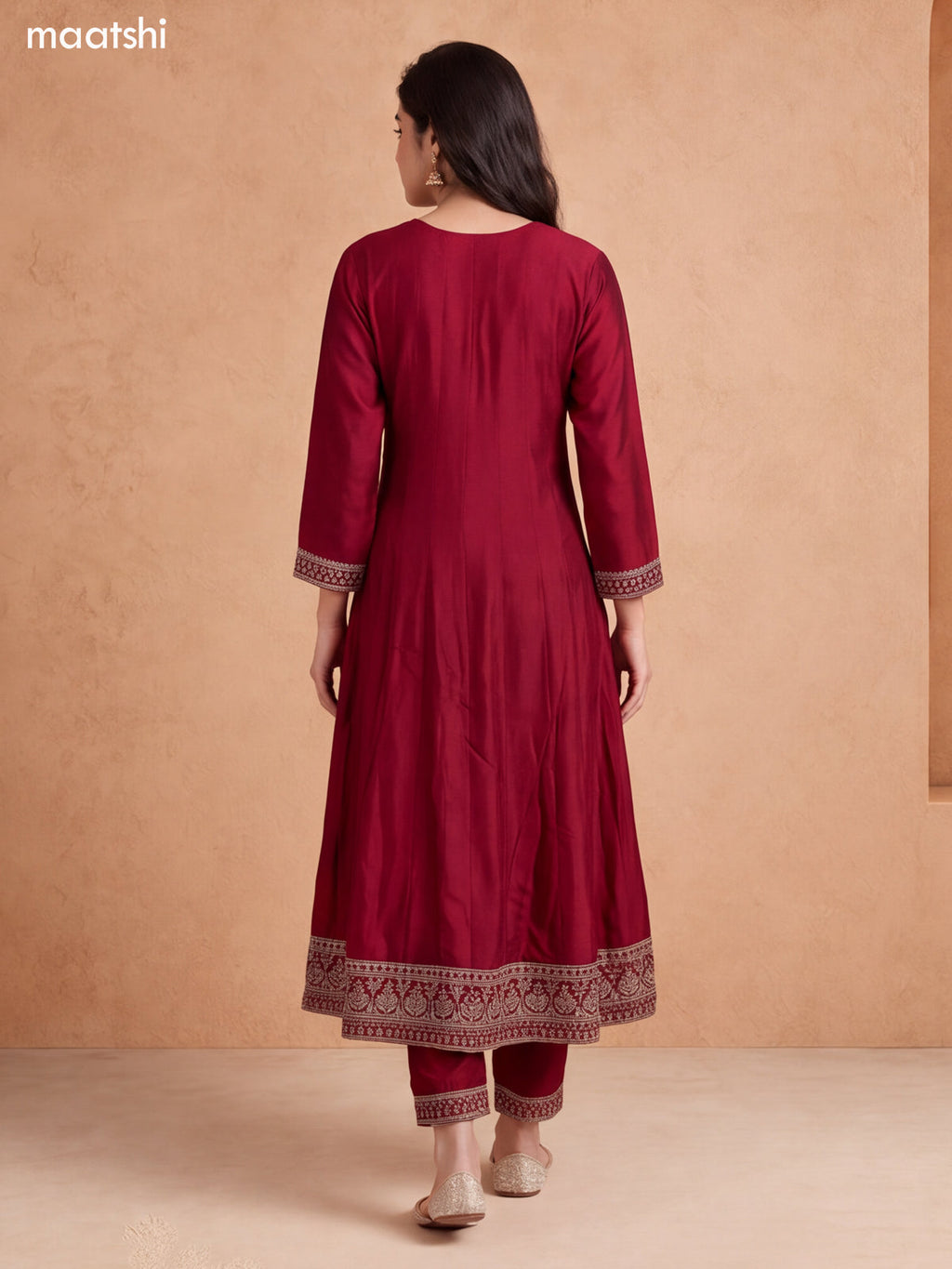 Wine Shade and Peach Shade Art Silk Heavy Embroidery Work Anarkali Suit