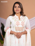 Anarkali cotton salwar suit off white with allover butta prints & embroidery work neck pattern and straight cut pant & dupatta