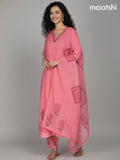 Peach Pink Cotton Printed & Hakoba Work Anarkali Suit