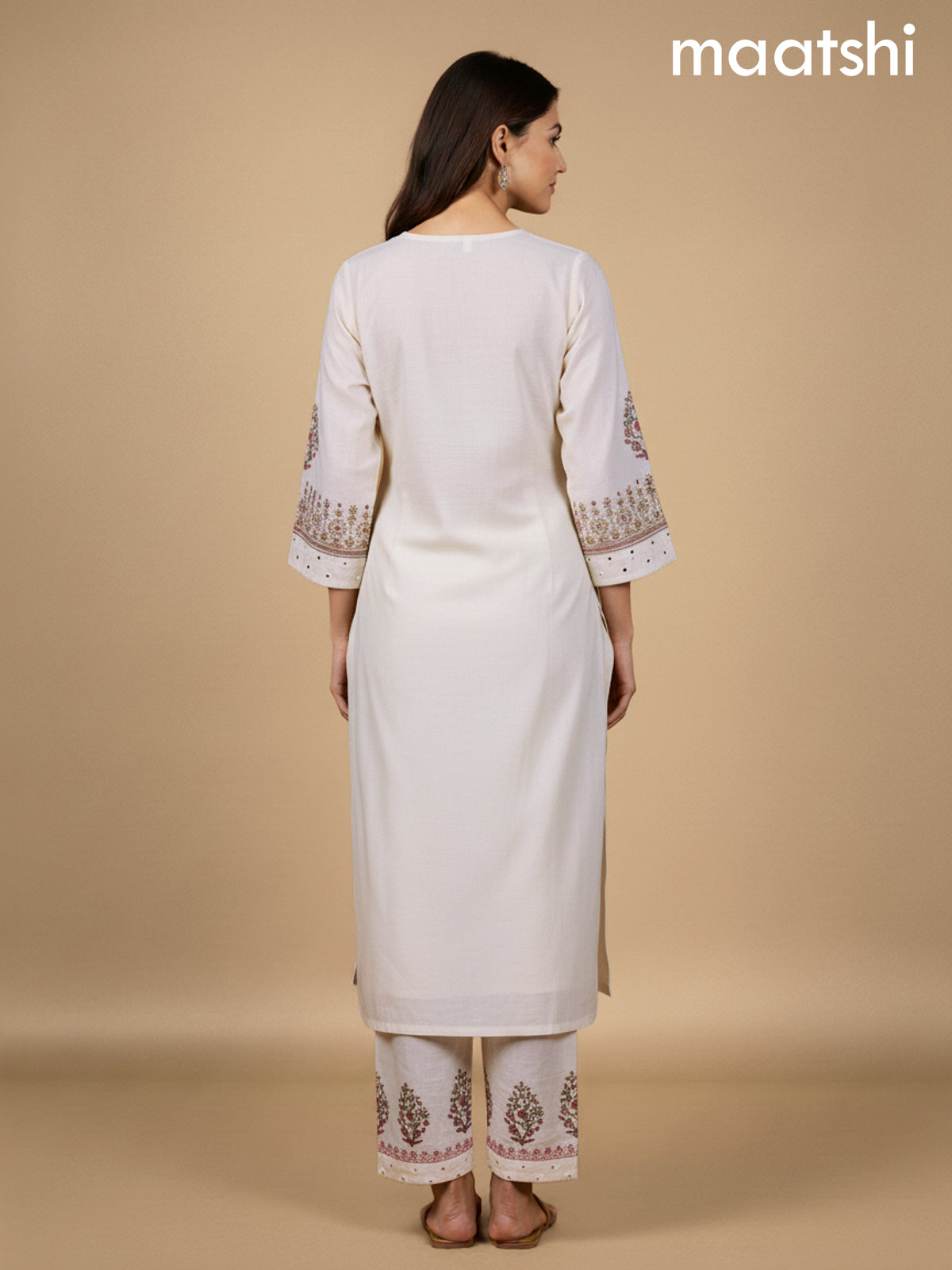 Cream Cotton Mirror Work Straight Suit