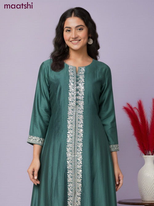 Anarkali salwar suit green with sequin work neck pattern and straight cut pant & dupatta