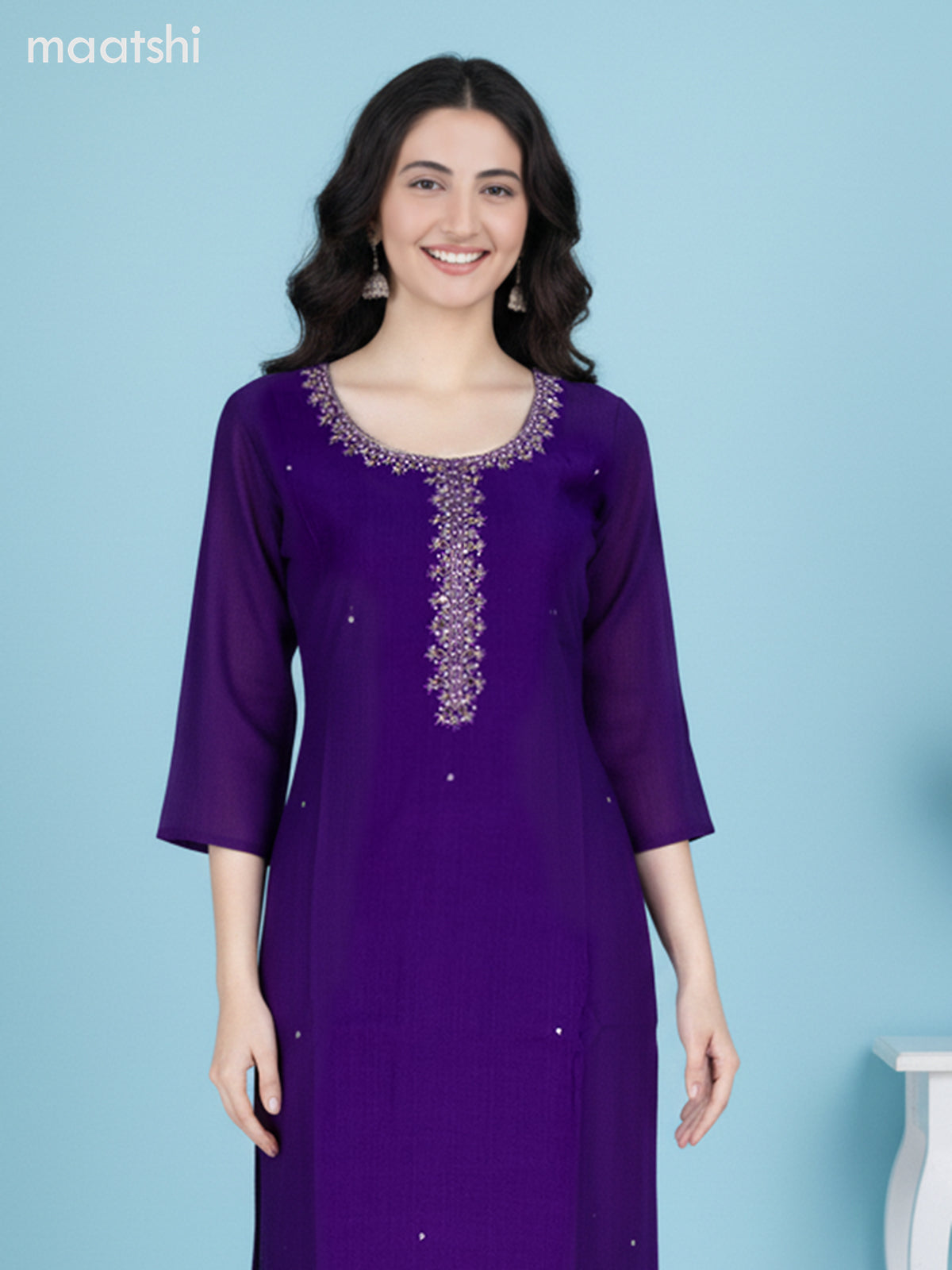 Violet and Lavender Georgette Pita Work Straight Suit