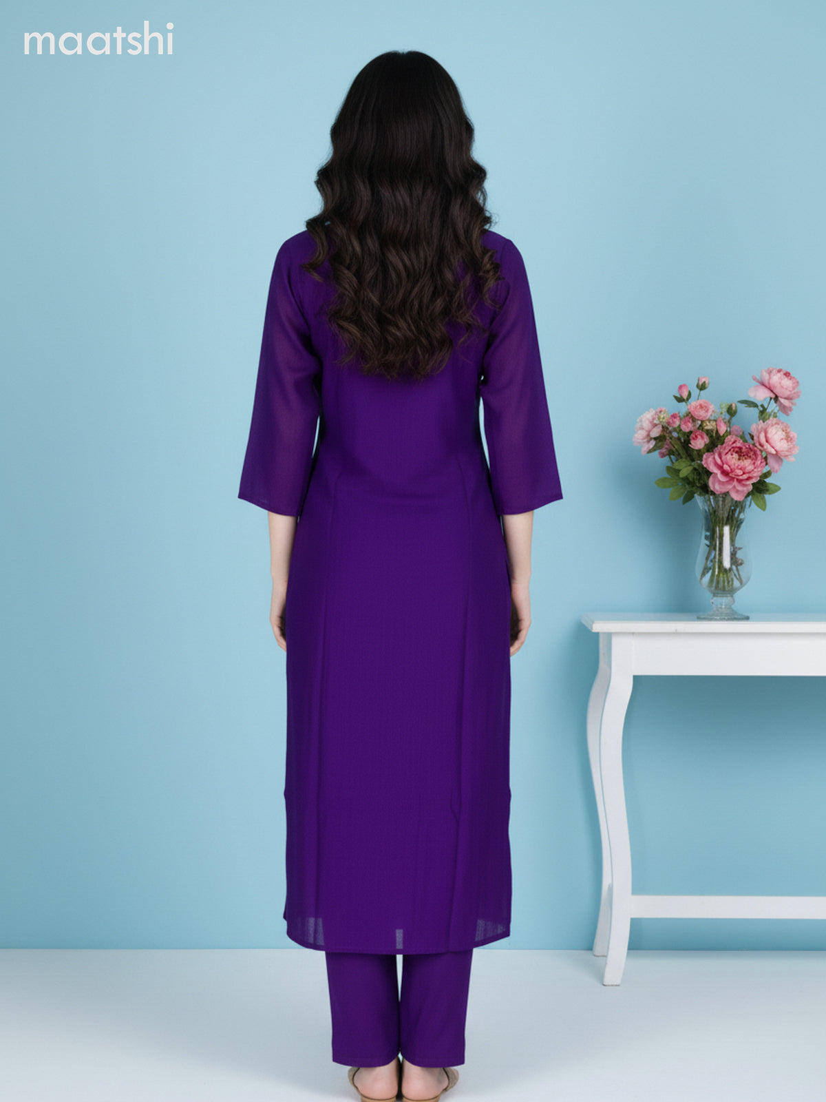 Violet and Lavender Georgette Pita Work Straight Suit