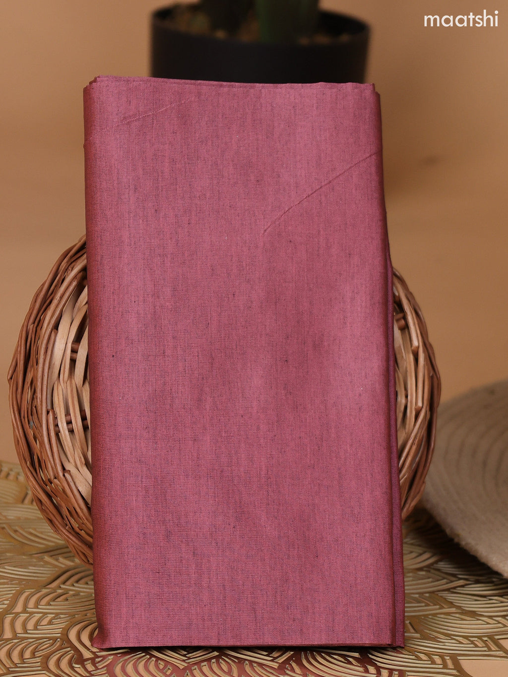 Violet and Peach Pink Ikat Dress Material With Plain Body & Ikat Weaves Border and Bottom & Dupatta