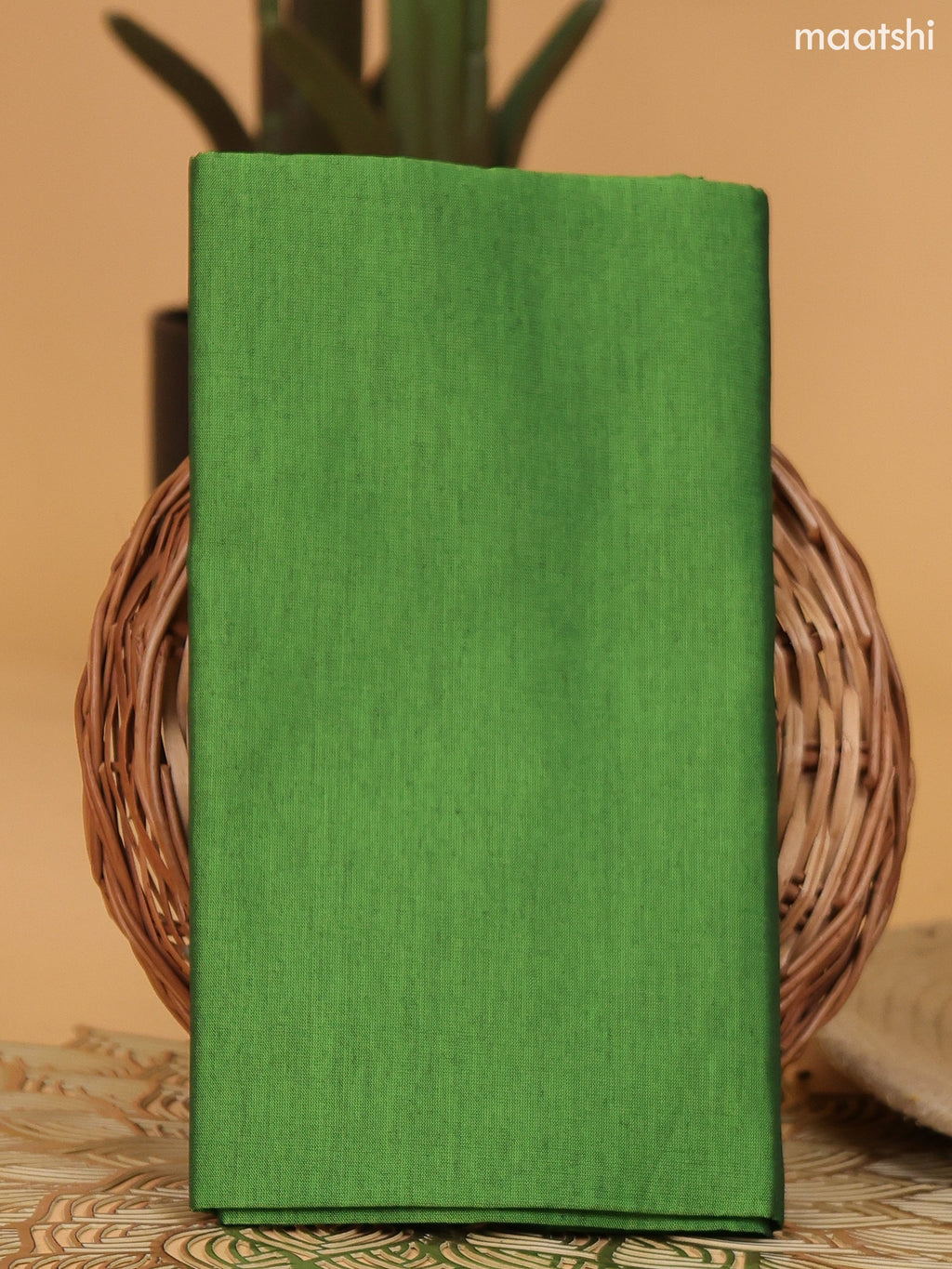 Purple and Green Ikat Dress Material With Plain Body & Ikat Weaves Border and Bottom & Dupatta
