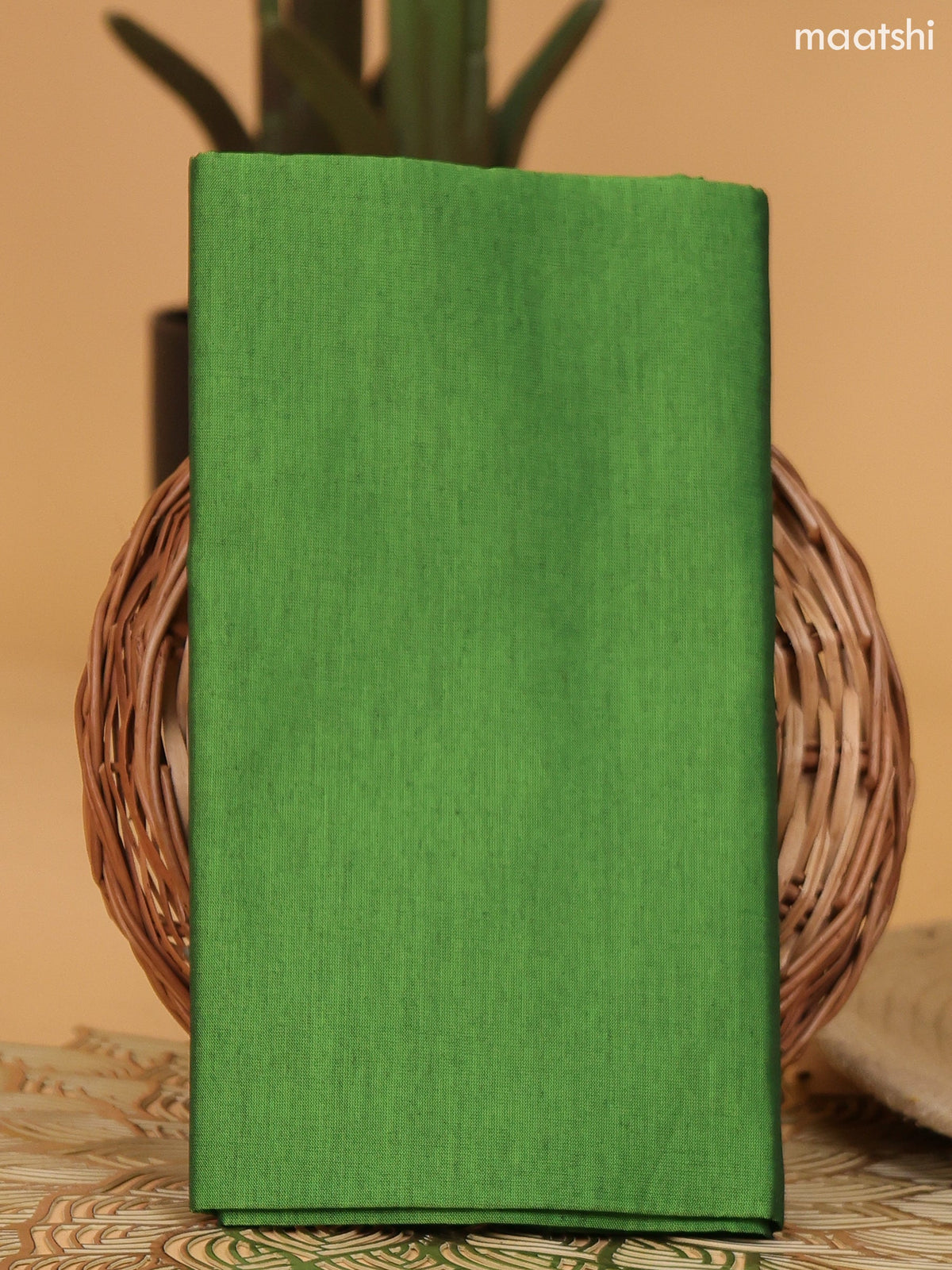 Purple and Green Ikat Dress Material With Plain Body & Ikat Weaves Border and Bottom & Dupatta