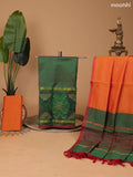 Dual Shade Of Green and Mango Yellow Ikat Dress Material With Plain Body & Ikat Weaves Border and Bottom & Dupatta