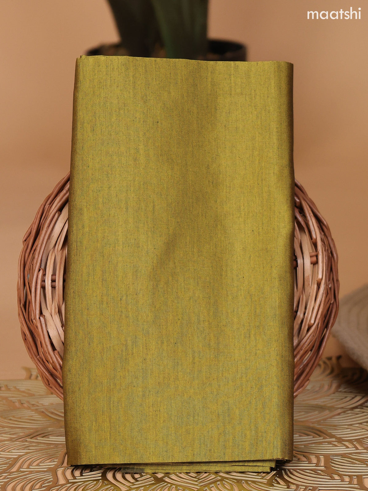Purple and Mustard Green Ikat Dress Material With Plain Body & Ikat Weaves Border and Bottom & Dupatta