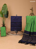 Deep Navy Blue and Green Ikat Dress Material With Ikat Weaves and Bottom & Dupatta