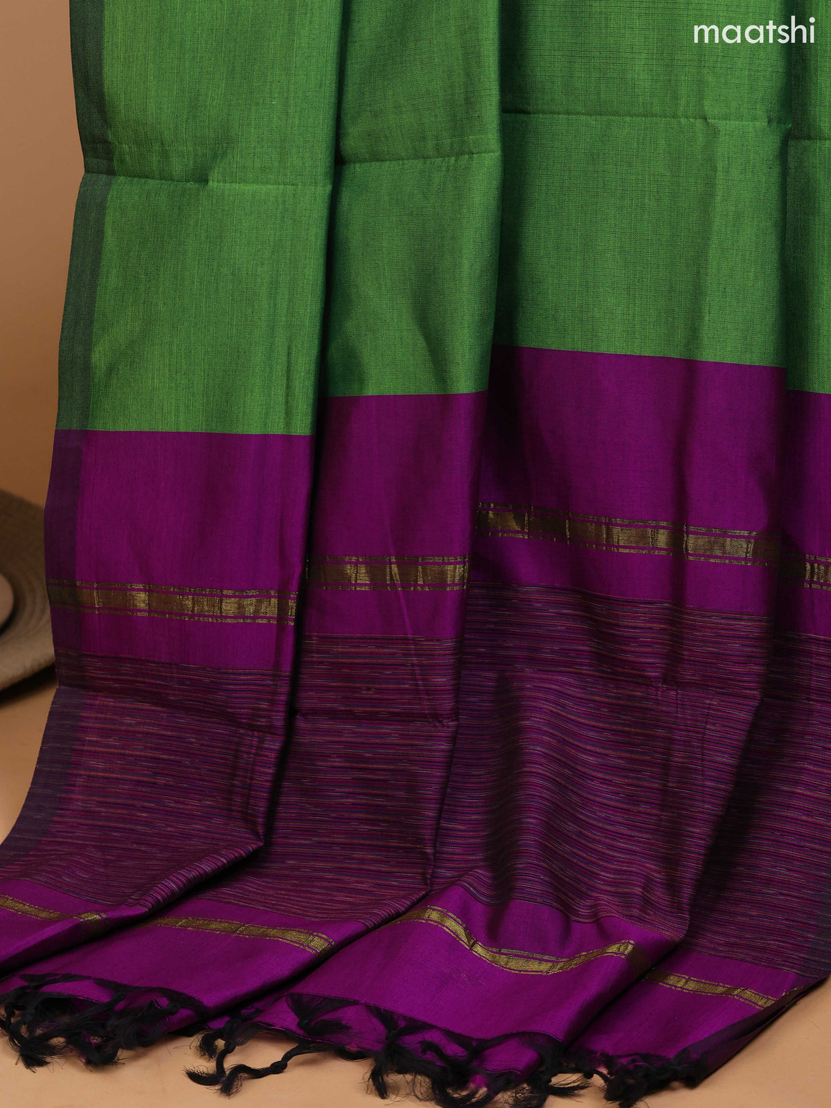 Purple and Green Ikat Dress Material With Ikat Weaves and Bottom & Dupatta
