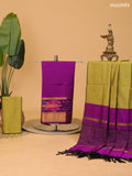 Purple and Mustard Green Ikat Dress Material With Plain Body & Ikat Weaves and Zari Border and Bottom & Dupatta