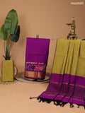 Purple and Mustard Green Ikat Dress Material With Plain Body & Ikat Weaves and Zari Border and Bottom & Dupatta
