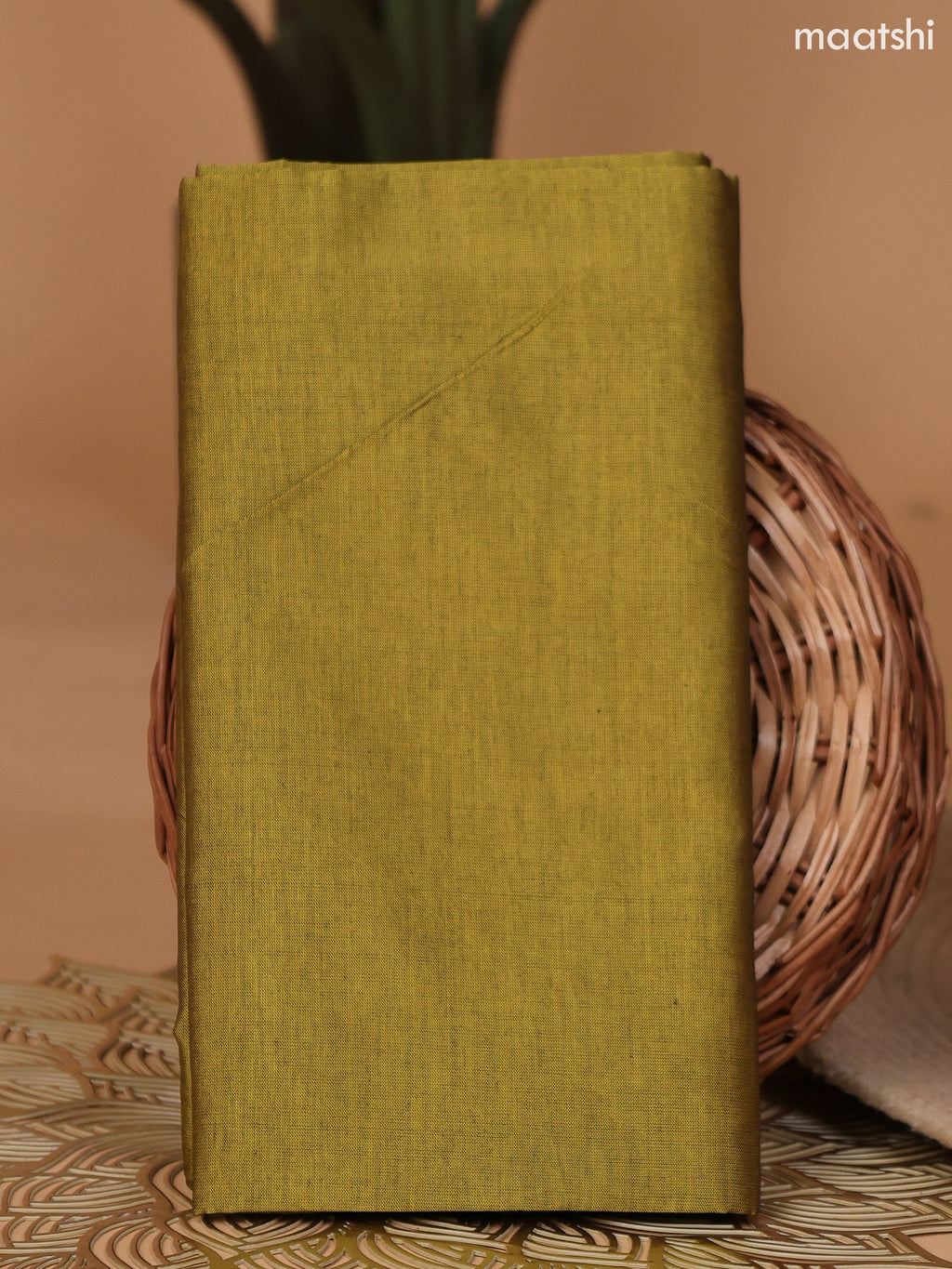 Purple and Mustard Green Ikat Dress Material With Plain Body & Ikat Weaves and Zari Border and Bottom & Dupatta