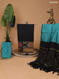 Black and Teal Green Ikat Dress Material With Plain Body & Ikat Weaves and Zari Border and Bottom & Dupatta