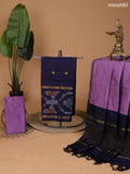 Deep Navy Blue and Lavender Ikat Dress Material With Thread Buttas and Bottom & Dupatta