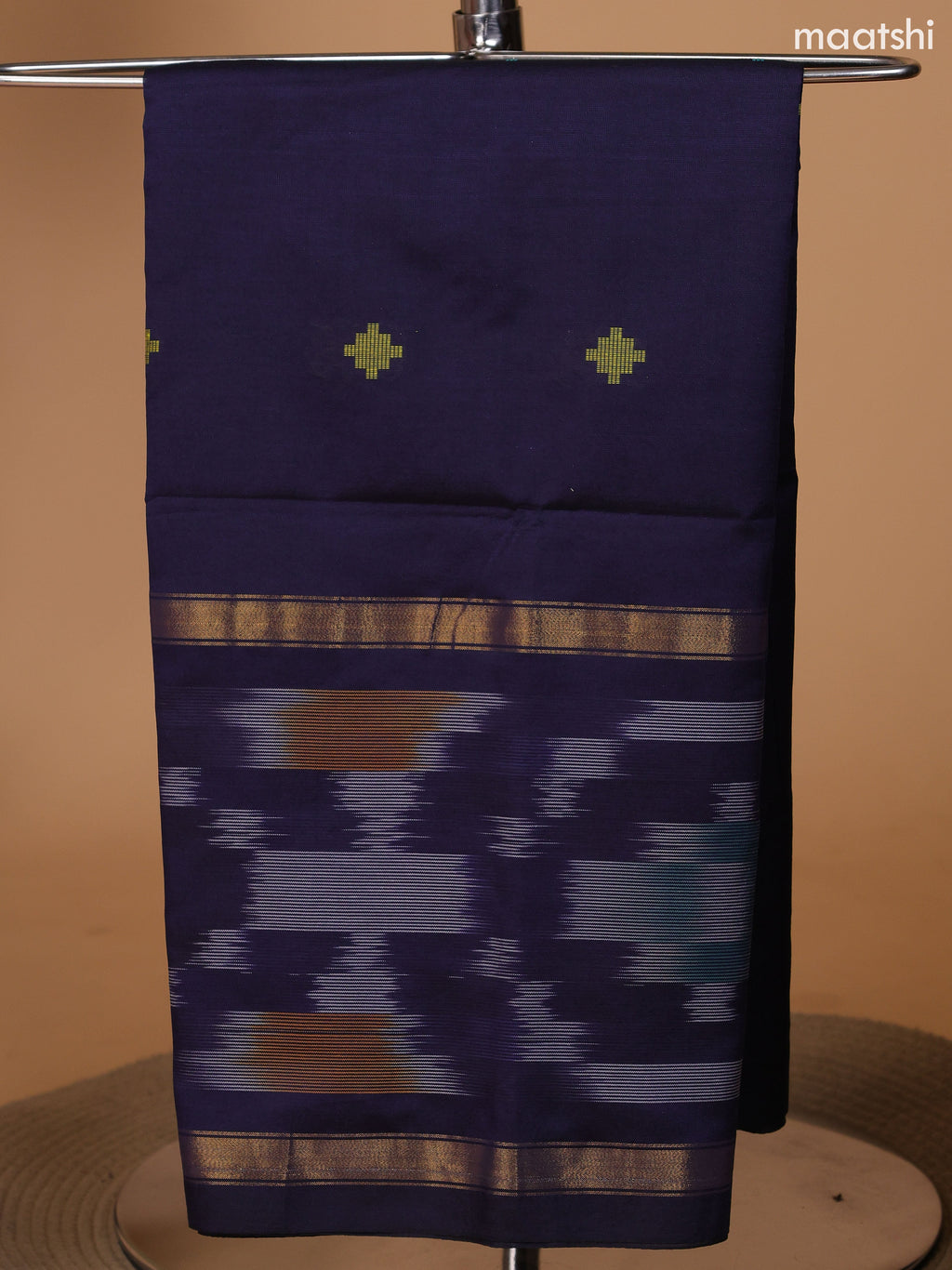 Deep Navy Blue and Lavender Ikat Dress Material With Thread Buttas and Bottom & Dupatta