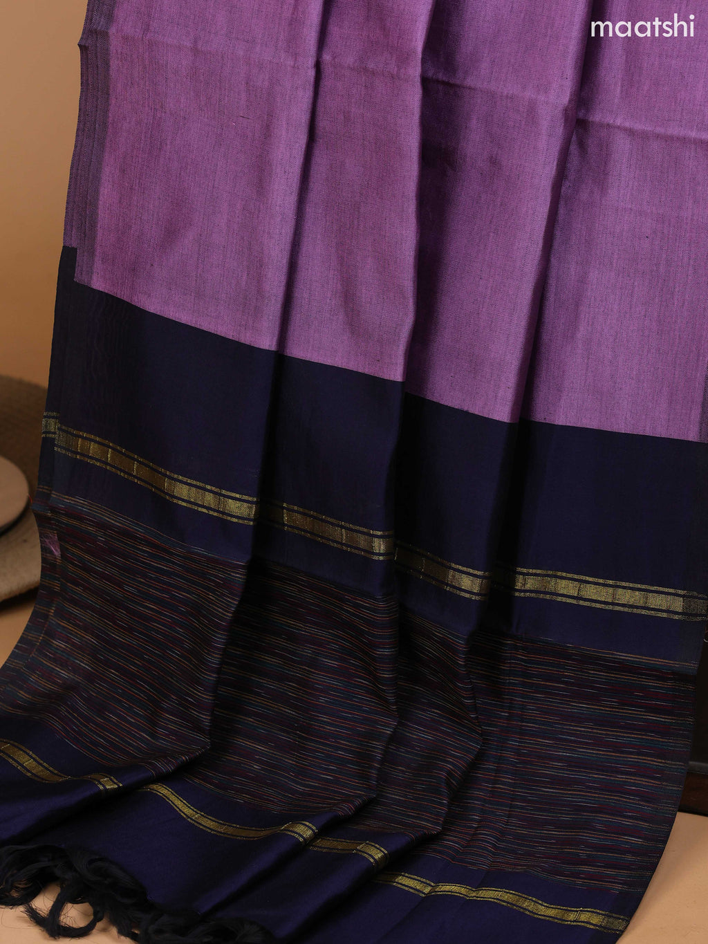 Deep Navy Blue and Lavender Ikat Dress Material With Thread Buttas and Bottom & Dupatta
