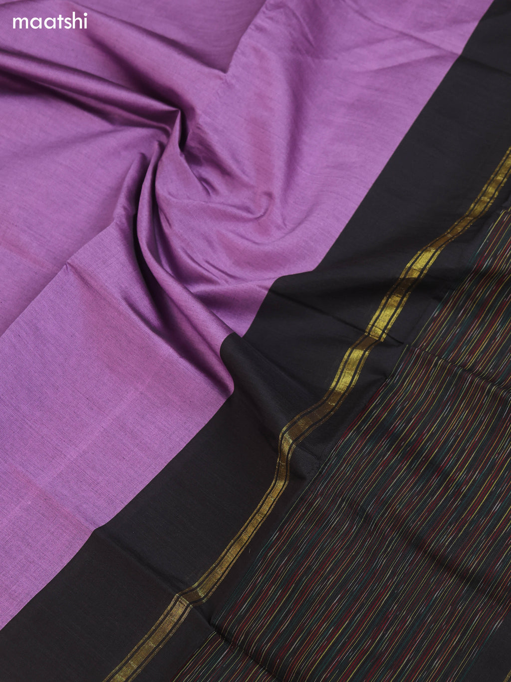 Black and Lavender Ikat Dress Material With Plain Body & Ikat Weaves Border and Bottom & Dupatta