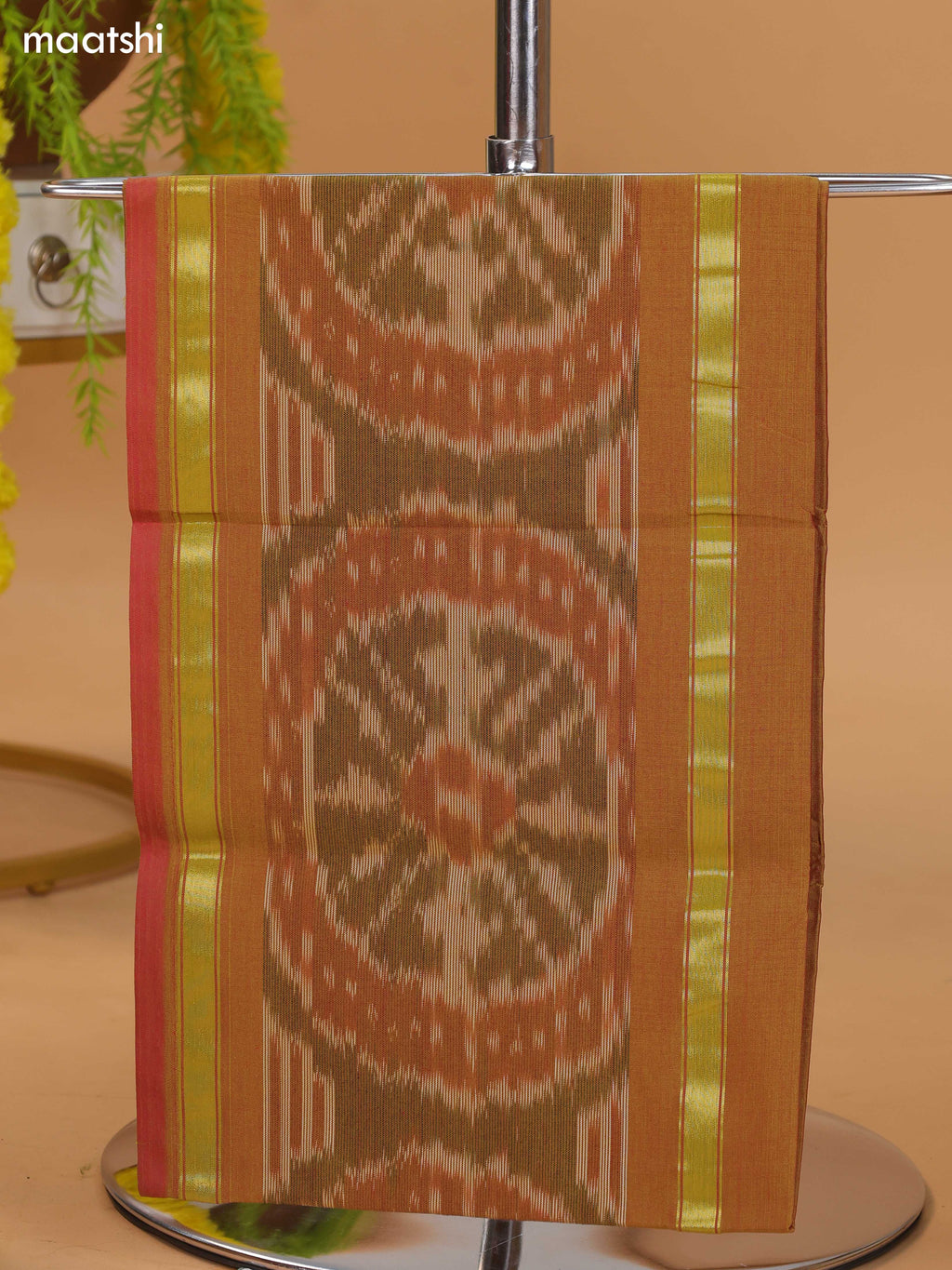 Dual Shade Of Mehendi Green and Dual Shade Of Light Blue Ikat Dress Material With Plain Body & Ikat Weaves Border and Bottom & Dupatta