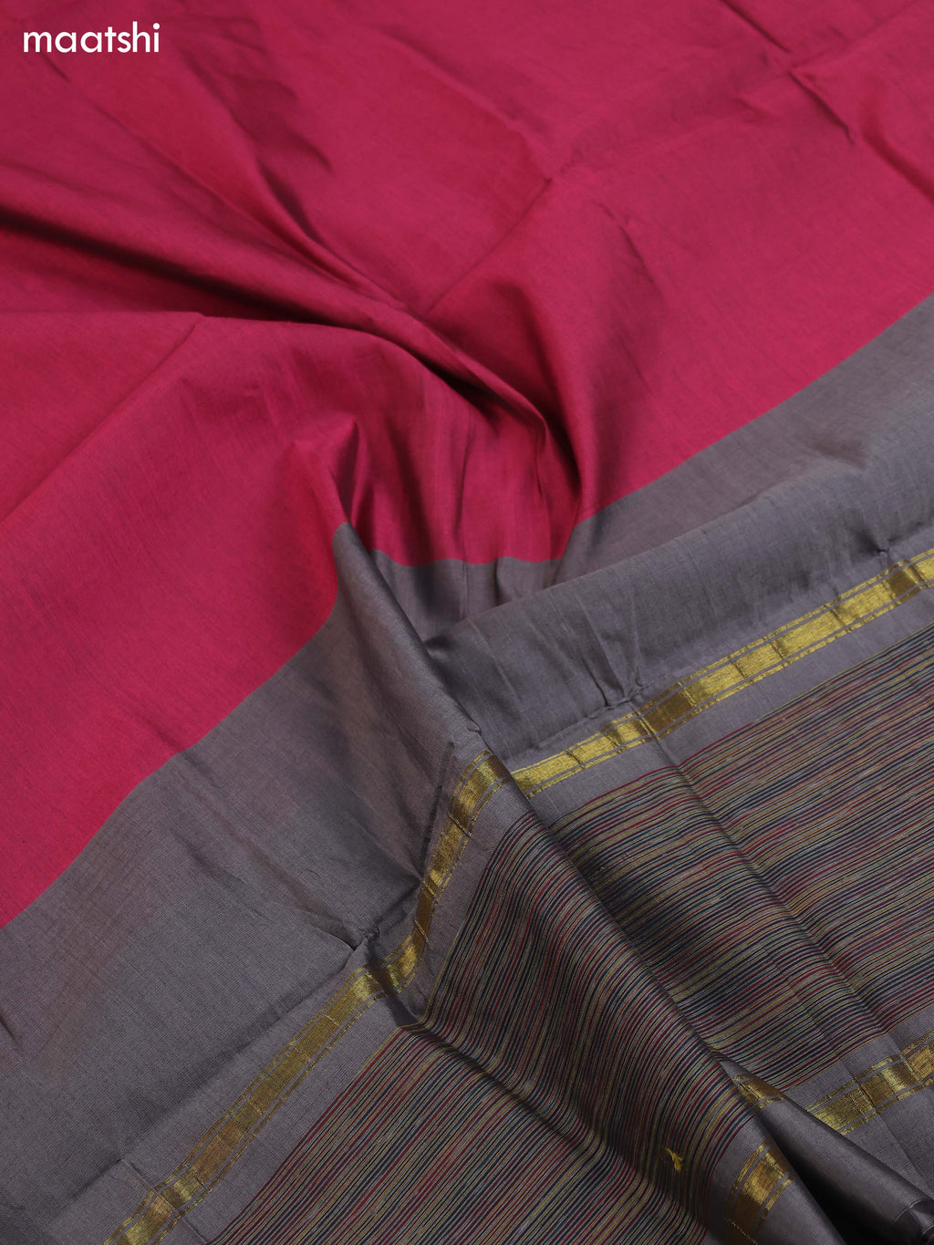 Grey and Magenta Pink Ikat Dress Material With Plain Body & Ikat Weaves Border and Bottom & Dupatta